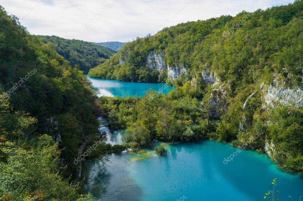 Croatia, Plitvice Lakes. The most beautiful place in Europe. Valley of lakes and waterfalls.