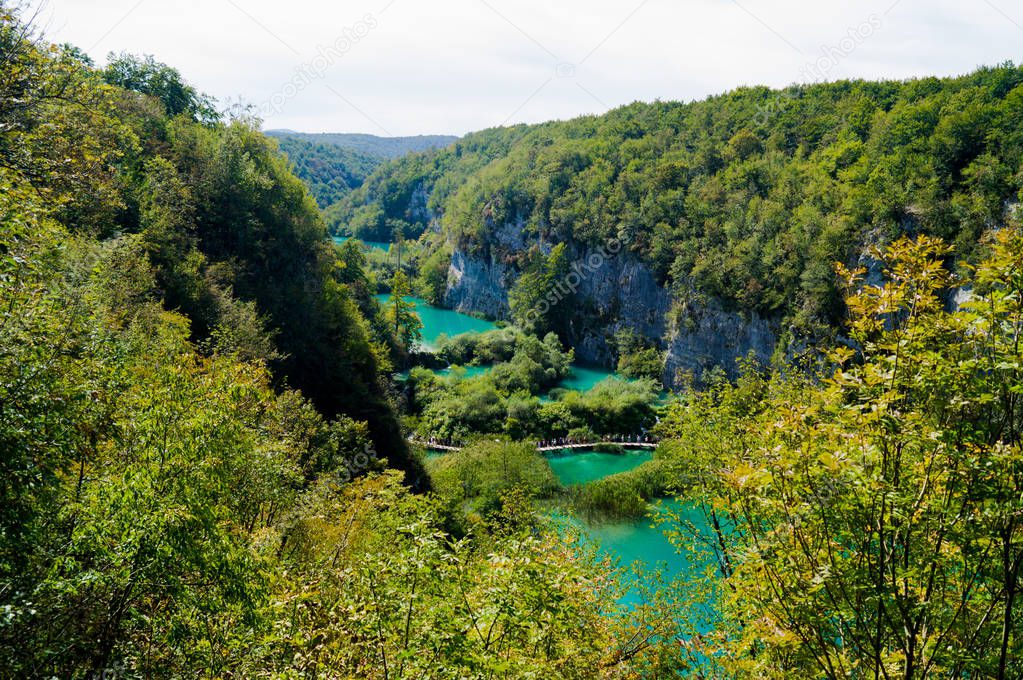 Croatia, Plitvice Lakes. The most beautiful place in Europe. Valley of lakes and waterfalls.