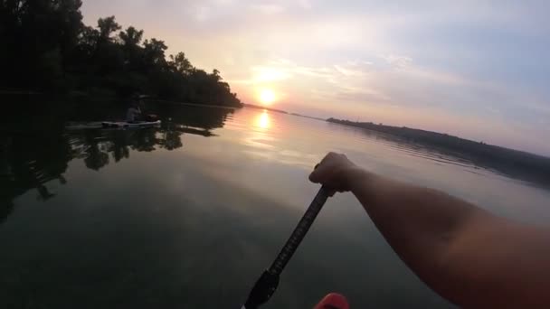 Rowing Sup Board First Person Camera Paddle — Stock Video