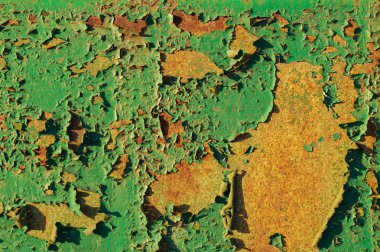 Demir üzerindeki eski ve hasarlı bir boyanın dokusu. Eski metalin dokusu. Pas.