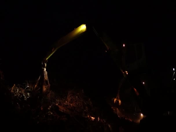 夜に大型マニピュレータによるスクラップ金属の積み込み — ストック動画