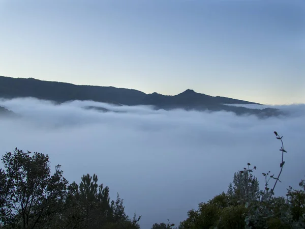 Montañas Con Niebla Amanecer —  Fotos de Stock