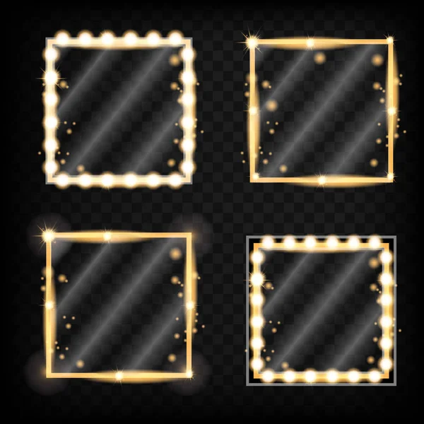 Miroir de maquillage isolé avec des lumières dorées. Illustration vectorielle — Image vectorielle