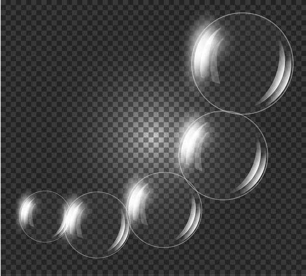 Мыльные пузыри Реалистичные прозрачные мыльные пузыри, пузыри воды с отражением — стоковый вектор