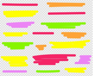 Renkli Fosforlu Kalemler ayarlayın. Sarı, yeşil, mor, kırmızı ve turuncu 