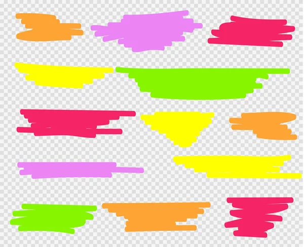 Set de iluminadores de colores. Amarillo, verde, púrpura, rojo y naranja — Vector de stock