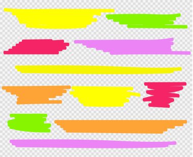 Renkli Fosforlu Kalemler ayarlayın. Sarı, yeşil, mor, kırmızı ve turuncu 