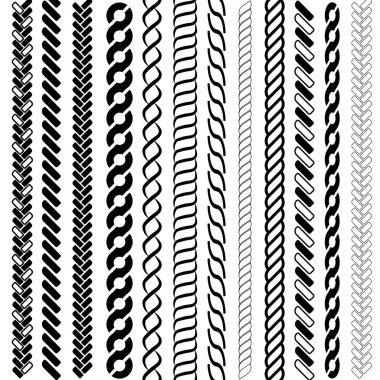 Ropes pattern brushes. Seamless nautical rope and chain stripes isolated on background clipart