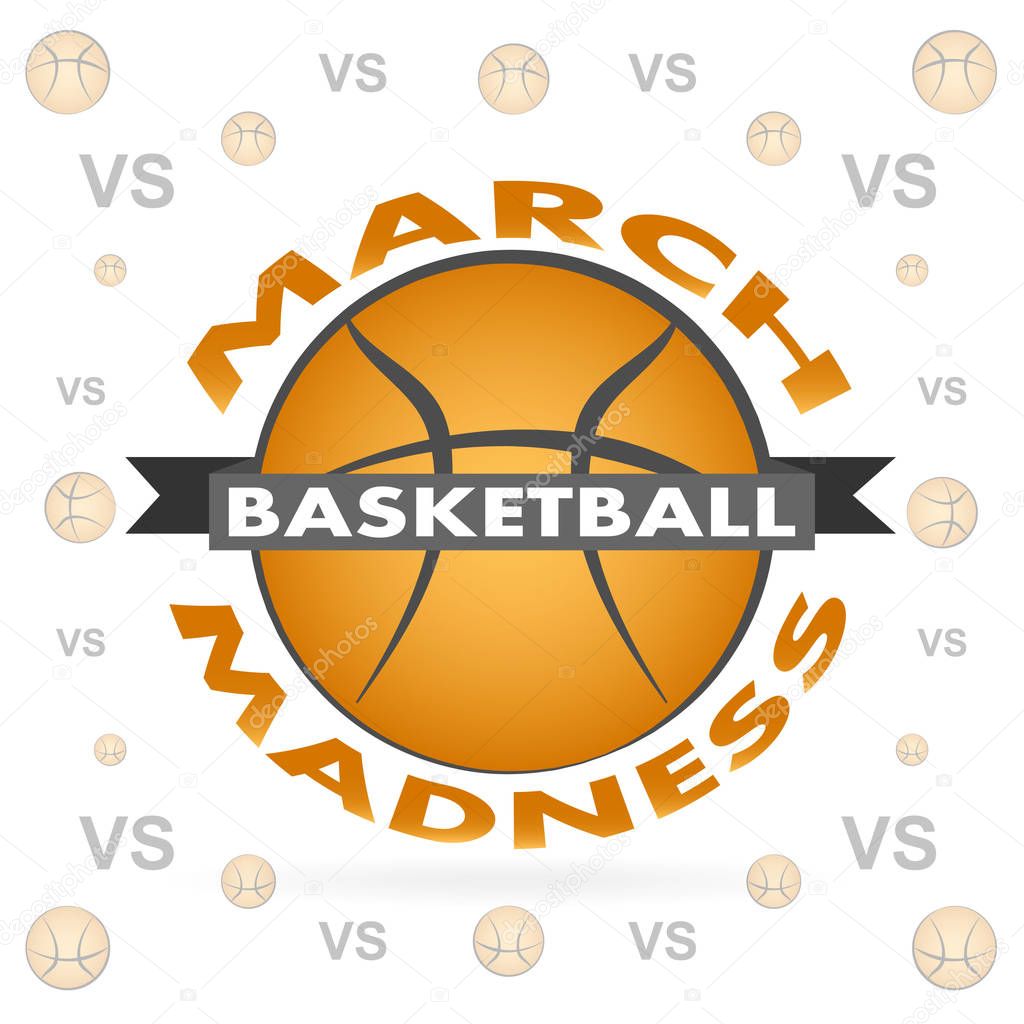 March Madness basketball sport design. Basketball tournament logo, emblem, designs with basketball ball.