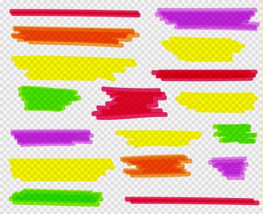 Renkli vurgulayıcılar ayarlanır. Sarı, yeşil, mor, kırmızı ve turuncu işaretler