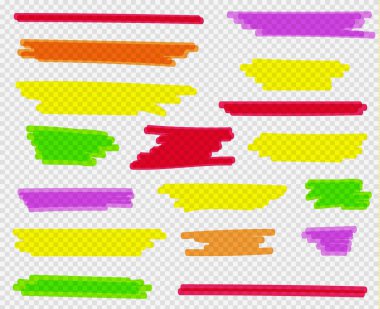 Renkli vurgulayıcılar ayarlanır. Sarı, yeşil, mor, kırmızı ve turuncu işaretler