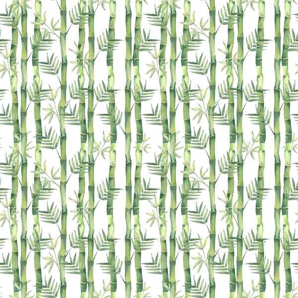 Watercolor seamless pattern with bamboo leaves