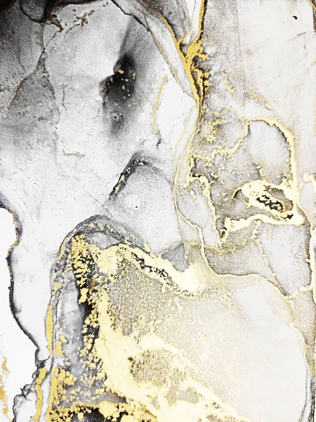 Alcohol Background. Gray and Black Stains. Tidal bore Spot. Gold, White and Gray Ink pattern. Smoke Divorce Watercolor blur. Alcohol Ink Pigment. Alcohol Ink Art.