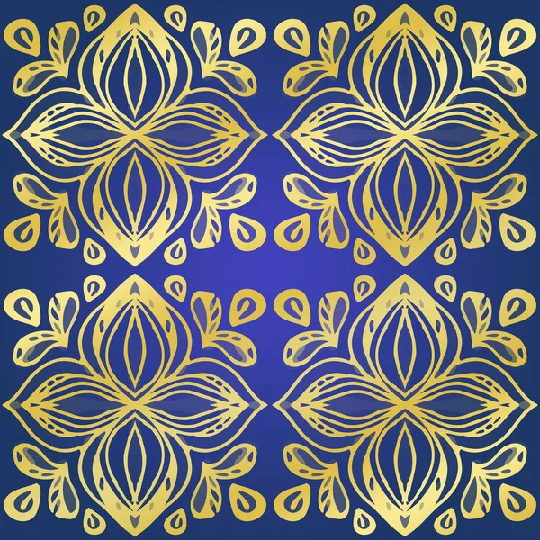 Excellent Retro Tile. Endless Turkish Motif. Gilded Dark blue color. Vintage decoration Tile. Splendor Free hand Ceramic tile. Gatsby style.