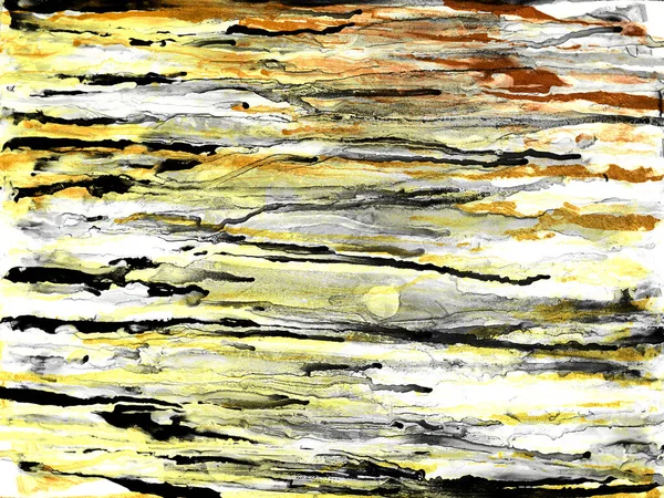 Ink Wash Pastel. Pigment Gouache Print. Shabby Contrast Strips Carbonic Stains. Motley Golden print. Grunge Umber. Yellow Lines. Dirty Rainbow Drops. Alcohol Background.