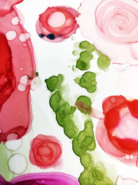 Alcohol Illustration Peony. Alcohol Ink Streaks. Crimson color, White Drops. Delicate background. Magenta Roses Flower. Spots Gouache drawn. Alcohol Ink Texture Morbilli. Burgundy Divorces.