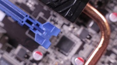 Usb, Lan, ses konektörleri, makro görünüm, kaydırıcı çekim ile bir arka anakart paneli yakın çekim