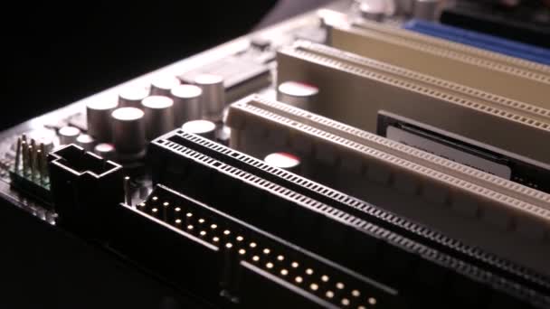 Vista Macro Slots Pci Placa Mãe Tiro Deslizante — Vídeo de Stock