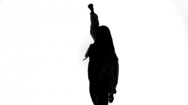 beyaz arka plan siyah siluet, kız dans hip hop, sokak dansı