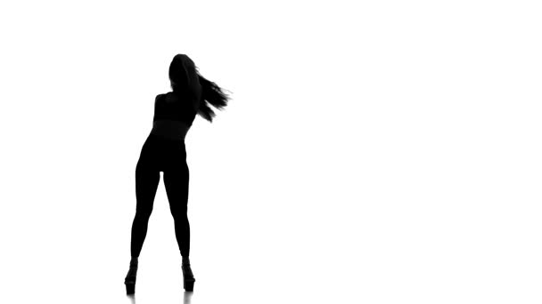 Чорний Силует Білому Фоні Дівчина Танцює Сучасний Танець Смугастий Пластик — стокове відео