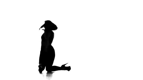 Zwart Silhouet Witte Achtergrond Meisje Dansen Moderne Dans Stripkunst Stof — Stockvideo