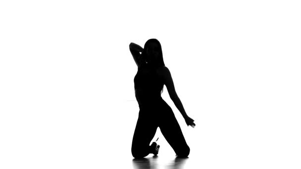 Silhouette Nera Sfondo Bianco Ragazza Danza Danza Moderna Striscia Plastica — Video Stock