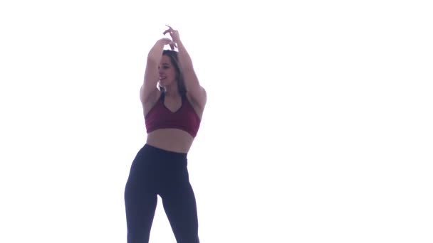 Joven Hermosa Chica Bailando Danza Moderna Sobre Fondo Blanco Tira — Vídeo de stock