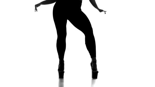 Silueta Negra Sobre Fondo Blanco Chica Bailando Danza Moderna Tira — Vídeo de stock