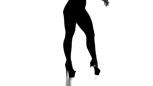 Silueta Negra Sobre Fondo Blanco Chica Bailando Danza Moderna Tira — Vídeos de Stock