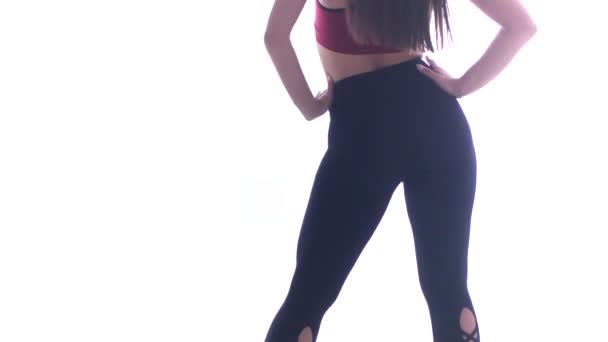 Joven Hermosa Chica Bailando Danza Moderna Sobre Fondo Blanco Tira — Vídeo de stock