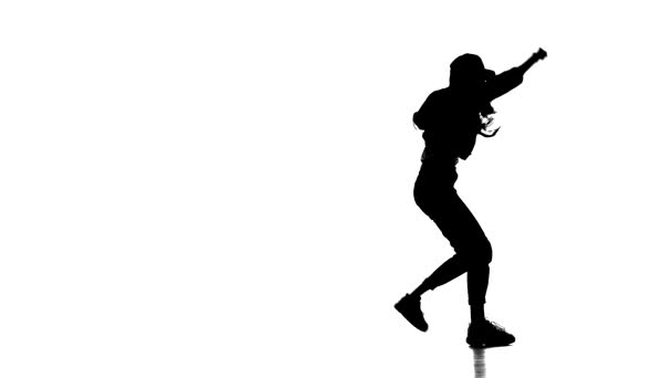 Μαύρη Σιλουέτα Λευκό Φόντο Κορίτσι Που Χορεύει Χιπ Χοπ Χορός — Αρχείο Βίντεο