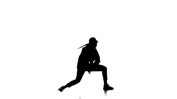 Beyaz Arka Plan Üzerinde Siyah Siluet Kız Dans Hip Hop — Stok video
