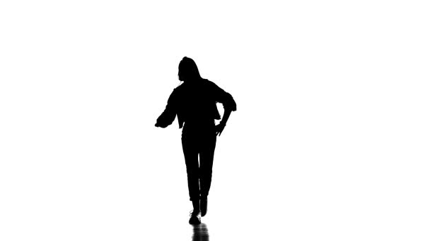 Black Silhouette White Background Girl Dancing Hip Hop Street Dancing — Stock Video