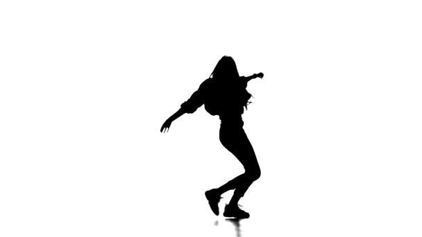 Silueta Negra Sobre Fondo Blanco Chica Bailando Hip Hop Baile — Vídeos de Stock