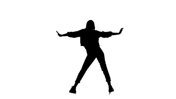 白色背景的黑色剪影 女孩跳舞嘻哈 街头舞蹈 — 图库视频影像