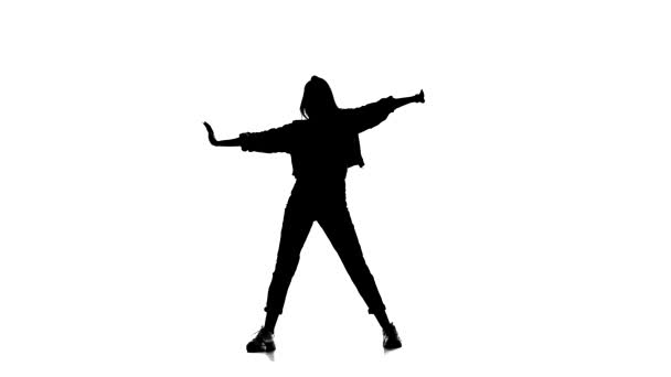 Silhouette Nera Sfondo Bianco Donna Danza Hip Hop Street Dancing — Video Stock