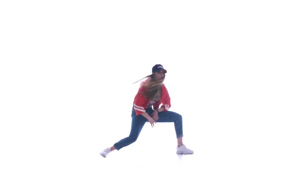 Young Beautiful Girl Dancing Hip Hop Street Dancing White Background — 비디오