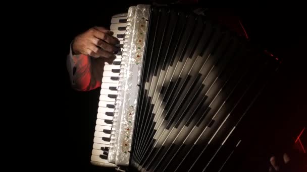 Adam Müzisyen Ustaca Siyah Bir Arka Planda Stüdyoda Akordeon Oynar — Stok video