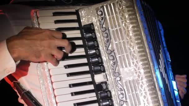 Ember Zenész Mesteri Játssza Harmonika Stúdióban Fekete Háttér Közeli Fel — Stock videók