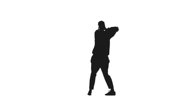 Zwart Silhouet Witte Achtergrond Danser Vrouw Dansen Hip Hop Straat — Stockvideo