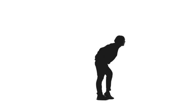 Черный Силуэт Белом Фоне Девушка Танцует Хип Хоп Уличные Танцы — стоковое видео