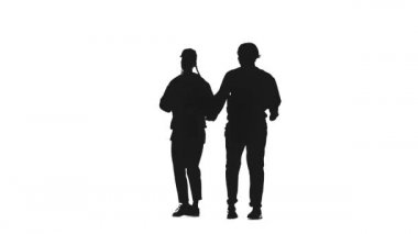 beyaz bir arka planda siyah siluet, hip hop dans kızlar düet, sokak dansı, izole