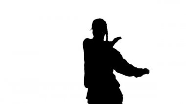 Beyaz arka plan üzerinde siyah siluet, kız dans hip hop, sokak dans, izole