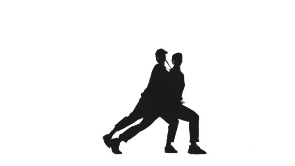 Black Silhouette White Background Duet Girls Dancing Hip Hop Street — Stock Video