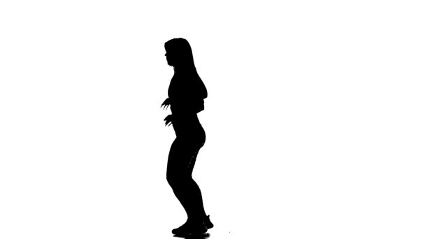 Black Silhouette White Background Young Beautiful Woman Dancer Long Hair — Stock Video