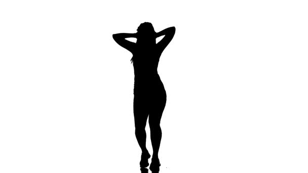 Silhouette Noire Sur Fond Blanc Jeune Belle Danseuse Aux Cheveux — Video