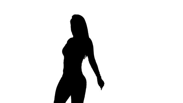 Silhouette Noire Sur Fond Blanc Jeune Danseuse Sensuelle Belle Fille — Video