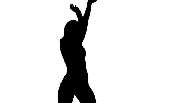 Zwart Silhouet Een Witte Achtergrond Jong Sensueel Mooi Meisje Danser — Stockvideo