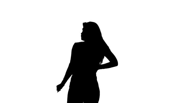 Nero Silhouette Sfondo Bianco Giovane Sensuale Bella Ragazza Ballerina Con — Video Stock