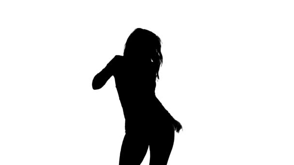 Silhouette Noire Sur Fond Blanc Jeune Danseuse Sensuelle Belle Fille — Video